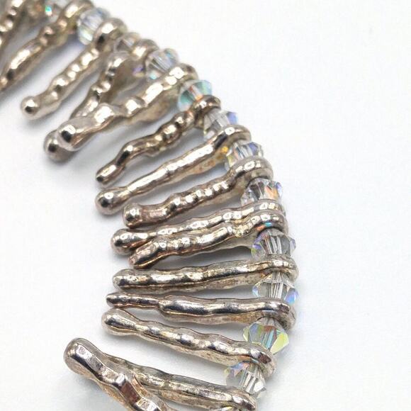 Artisan Crystal Bead Necklace with Silver Tube Beads on Wire, Handmade, 18 Inch - Picture 7 of 10